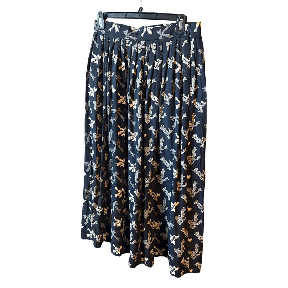 Vintage 70s Saks Fifth Avenue Navy Skirt Pleated Polka Dot Modest Girly Coquette